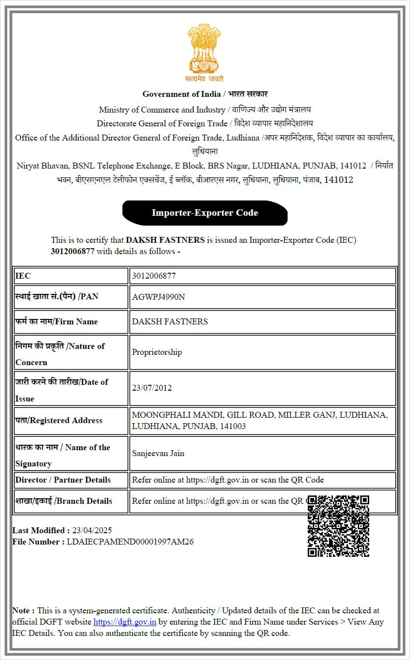 Threaded Rods, Coil Rods, Strut Channel Fittings, Fasteners Manufacturers Exporters Suppliers in India Ludhiana